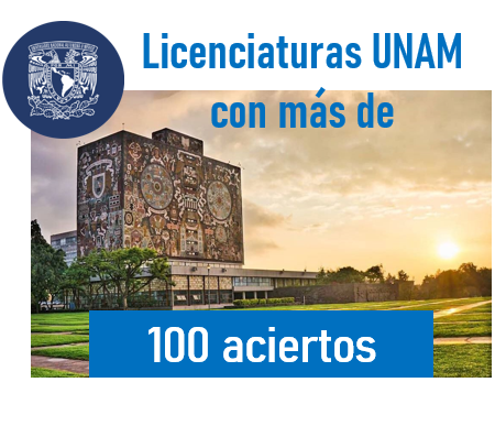 Licenciaturas UNAM con más de 100 aciertos mínimo